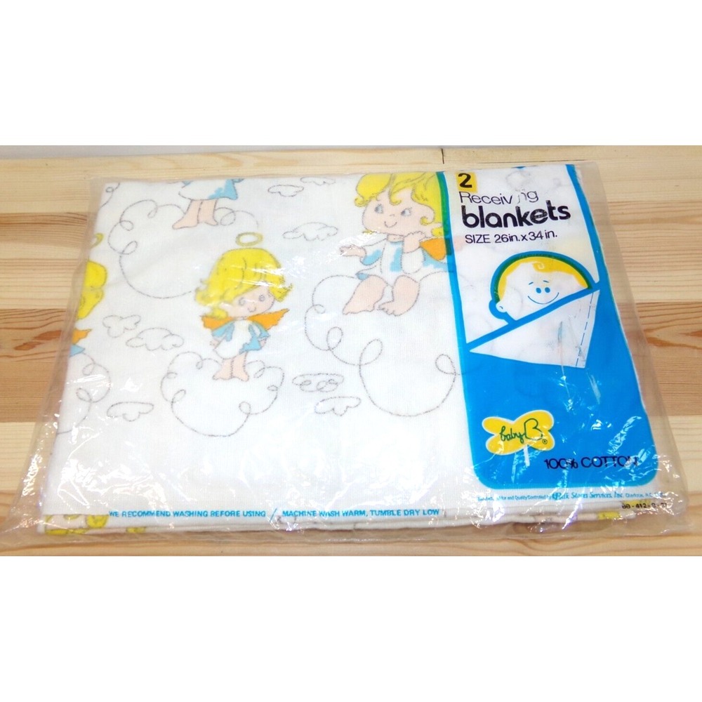 Vintage Baby B Receiving Blankets Angels Made for Belk Stores New Sealed 26x34